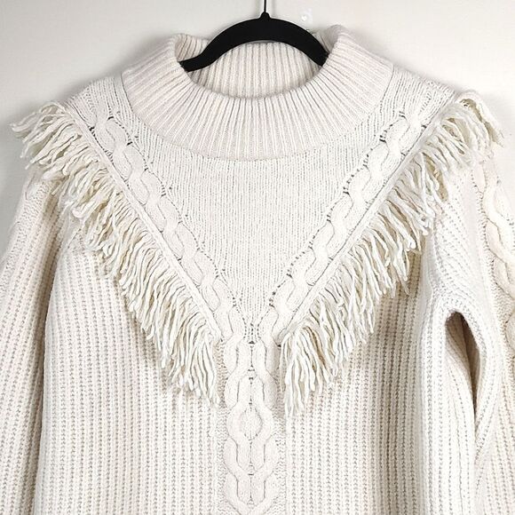 Tuckernuck Ivory Fringe Caswell Wool Blend Cable Knit Sweater Top Size XL - Picture 6 of 10